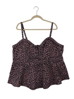 Torrid 4X Pink Black Leopard Print Sleeveless Peplum Top Tank Strappy